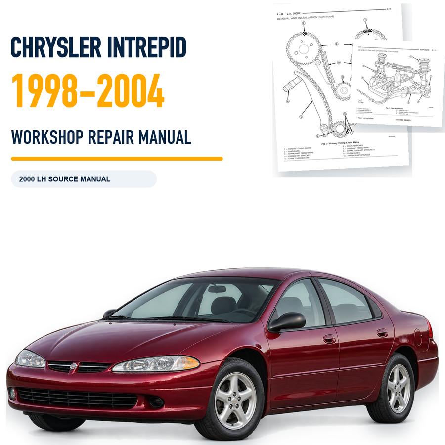 Chrysler Intrepid 1998-2004 workshop repair manual with a burgundy second-generation sedan and 2000 LH page previews