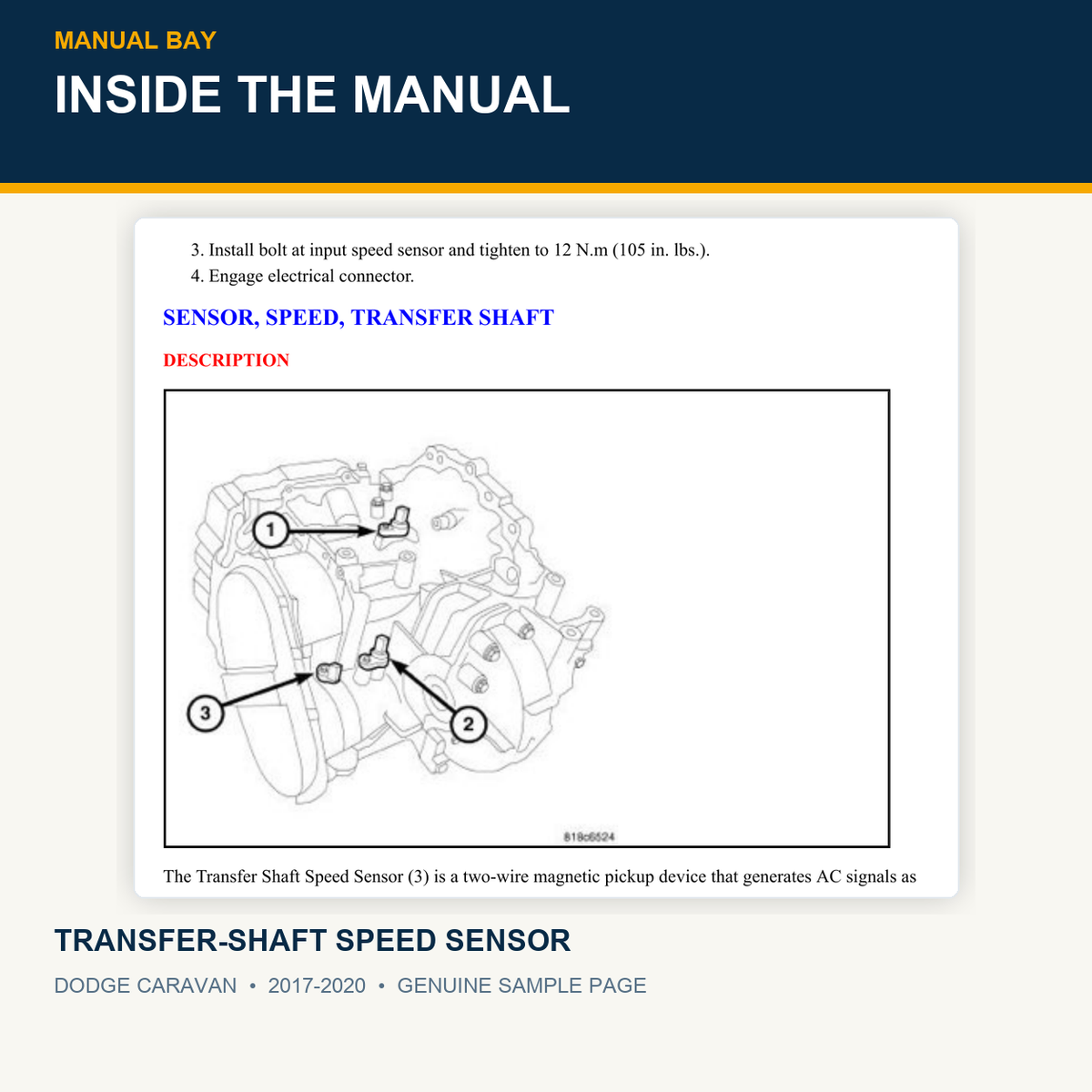 Genuine Dodge Caravan 2017-2020 transfer shaft speed sensor manual sample page