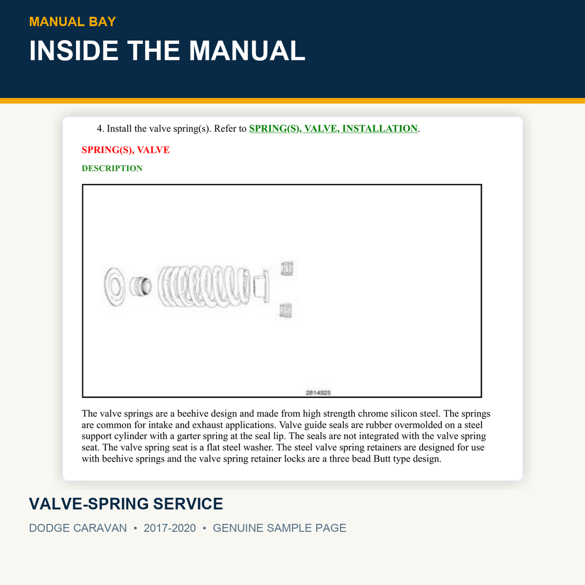 Genuine Dodge Caravan 2017-2020 valve spring service manual sample page