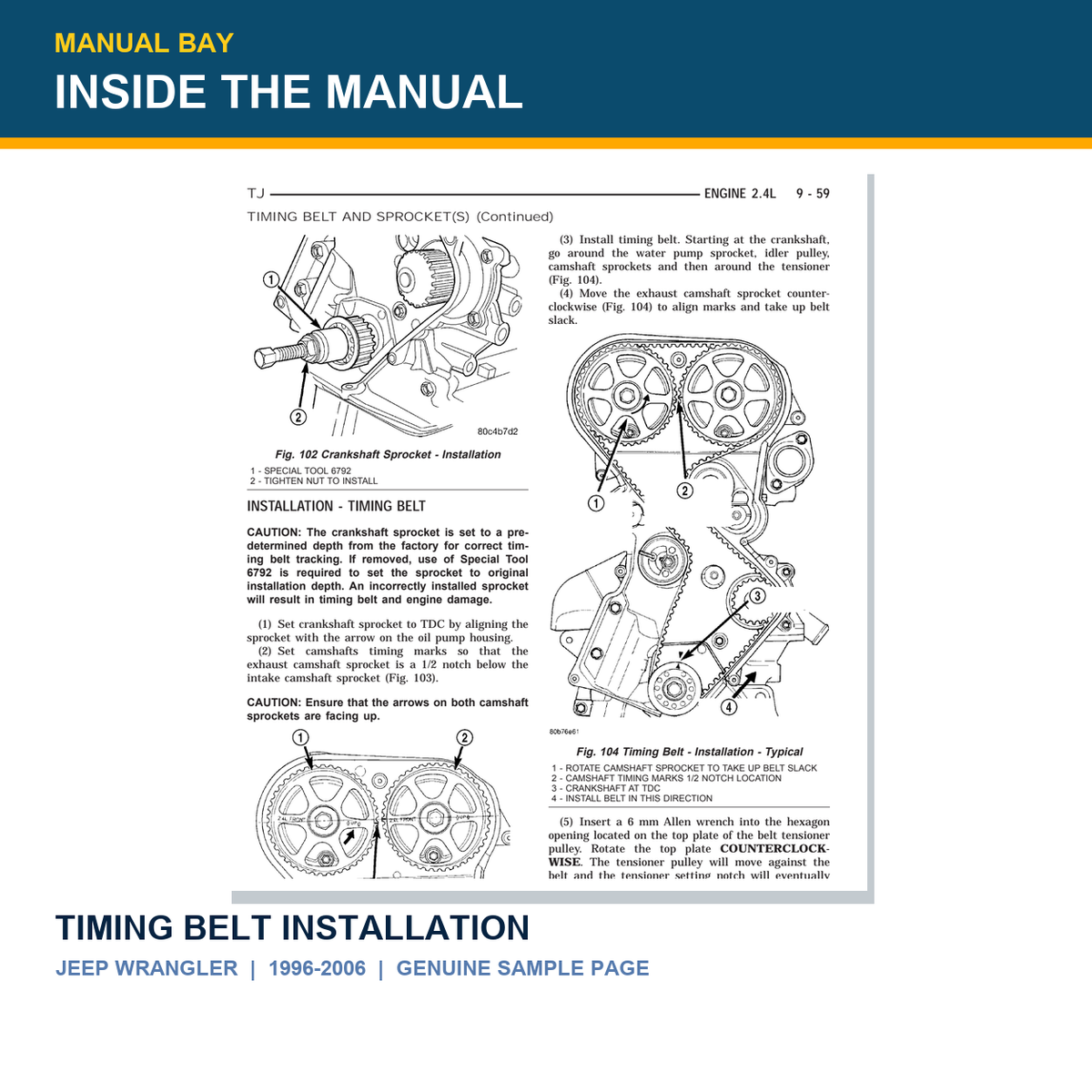 Genuine Jeep Wrangler 1996-2006 timing belt installation manual sample page