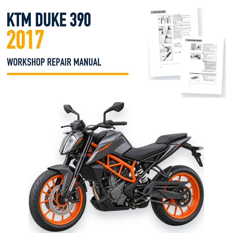 KTM Duke 390 2017 workshop repair manual with representative vehicle and source pages