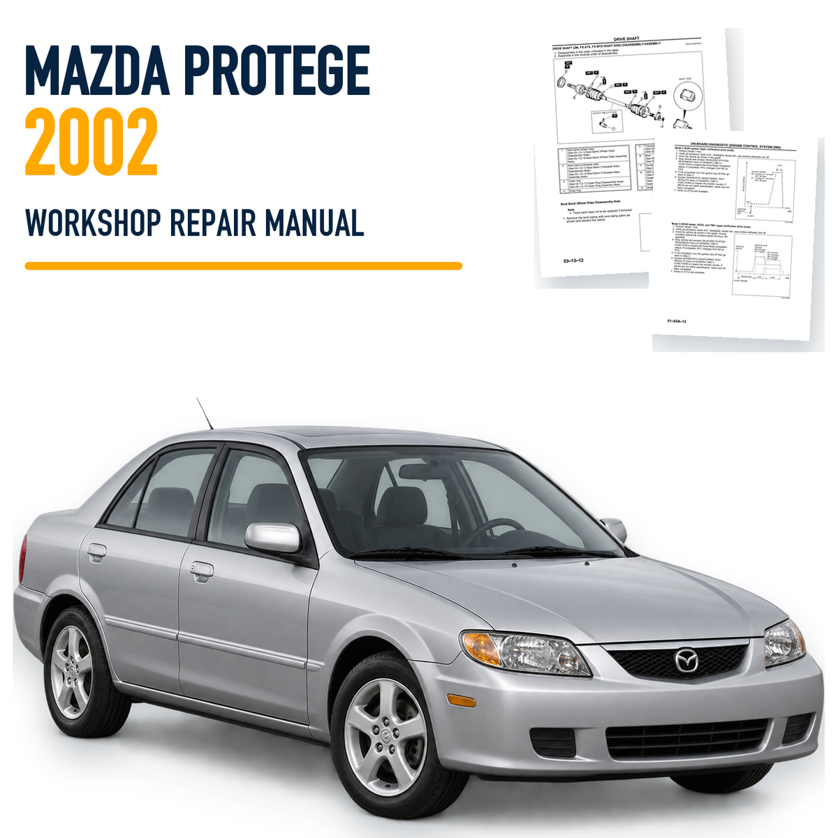 Mazda Protege 2002 workshop repair manual with representative sedan and source pages
