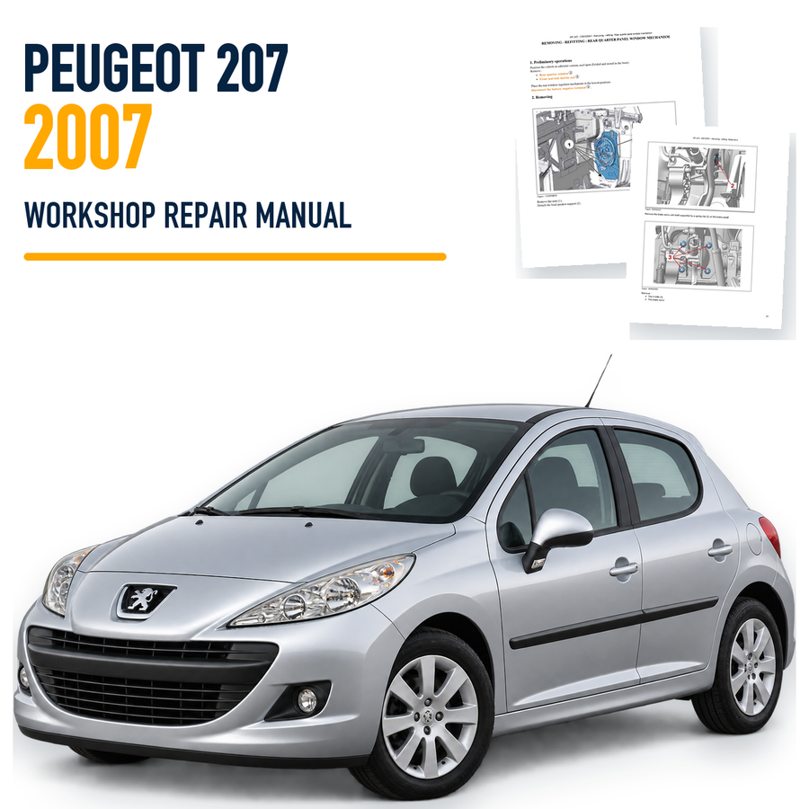 Peugeot 207 2007 workshop repair manual with representative hatchback and genuine source-page previews