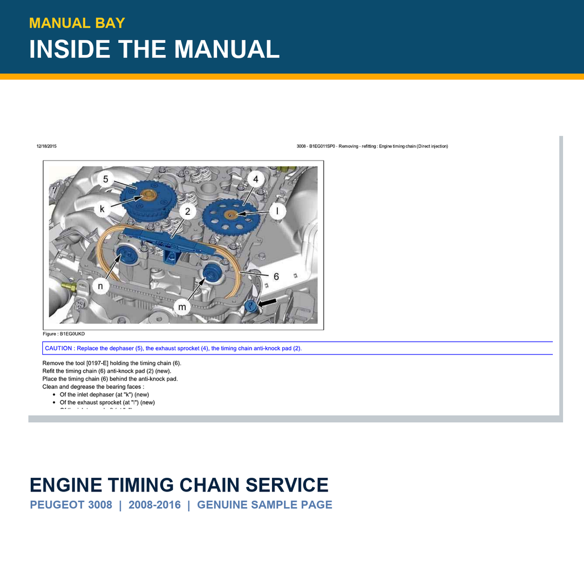 Genuine Peugeot 3008 2008-2016 engine timing chain service manual sample page