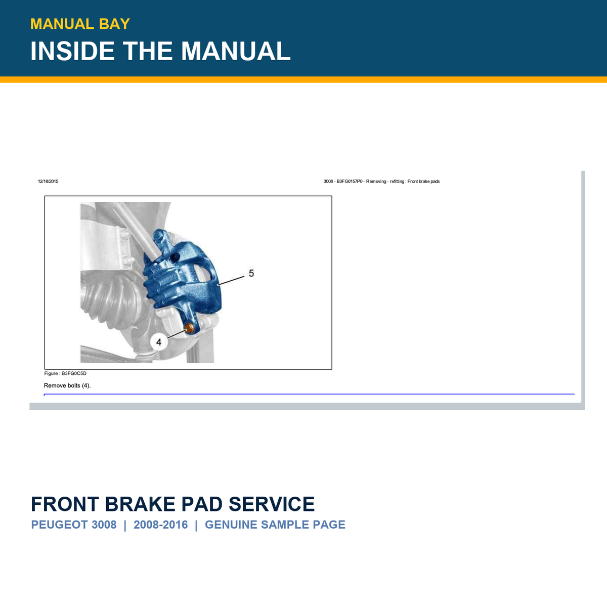 Genuine Peugeot 3008 2008-2016 front brake pad service manual sample page