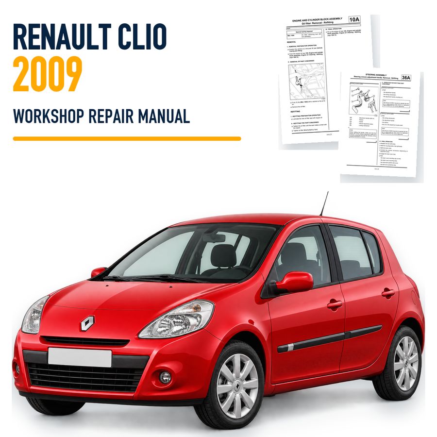 Renault Clio 2009 workshop repair manual with representative vehicle and genuine source pages