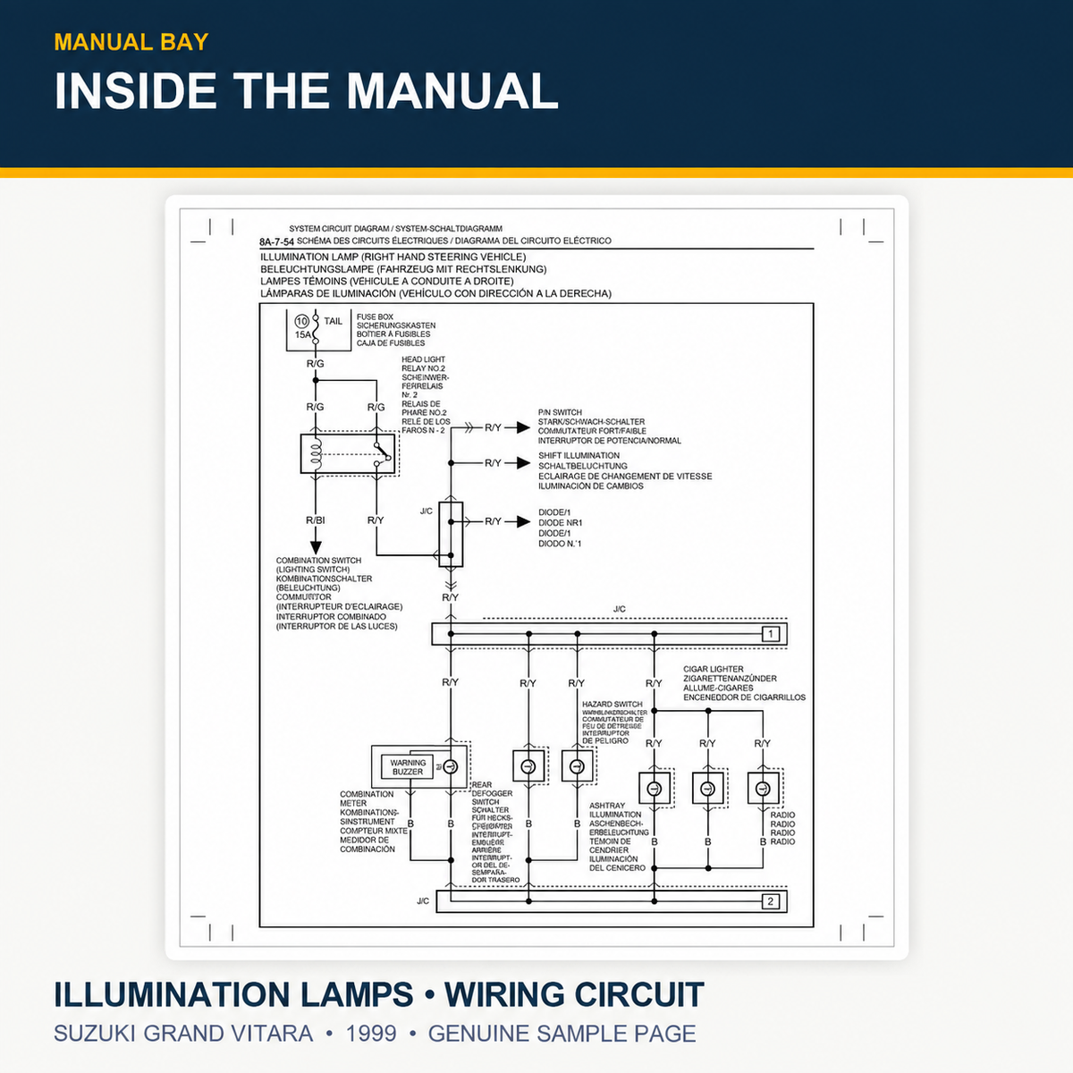 Genuine Suzuki Grand Vitara 1999 illumination lamps wiring diagram sample page