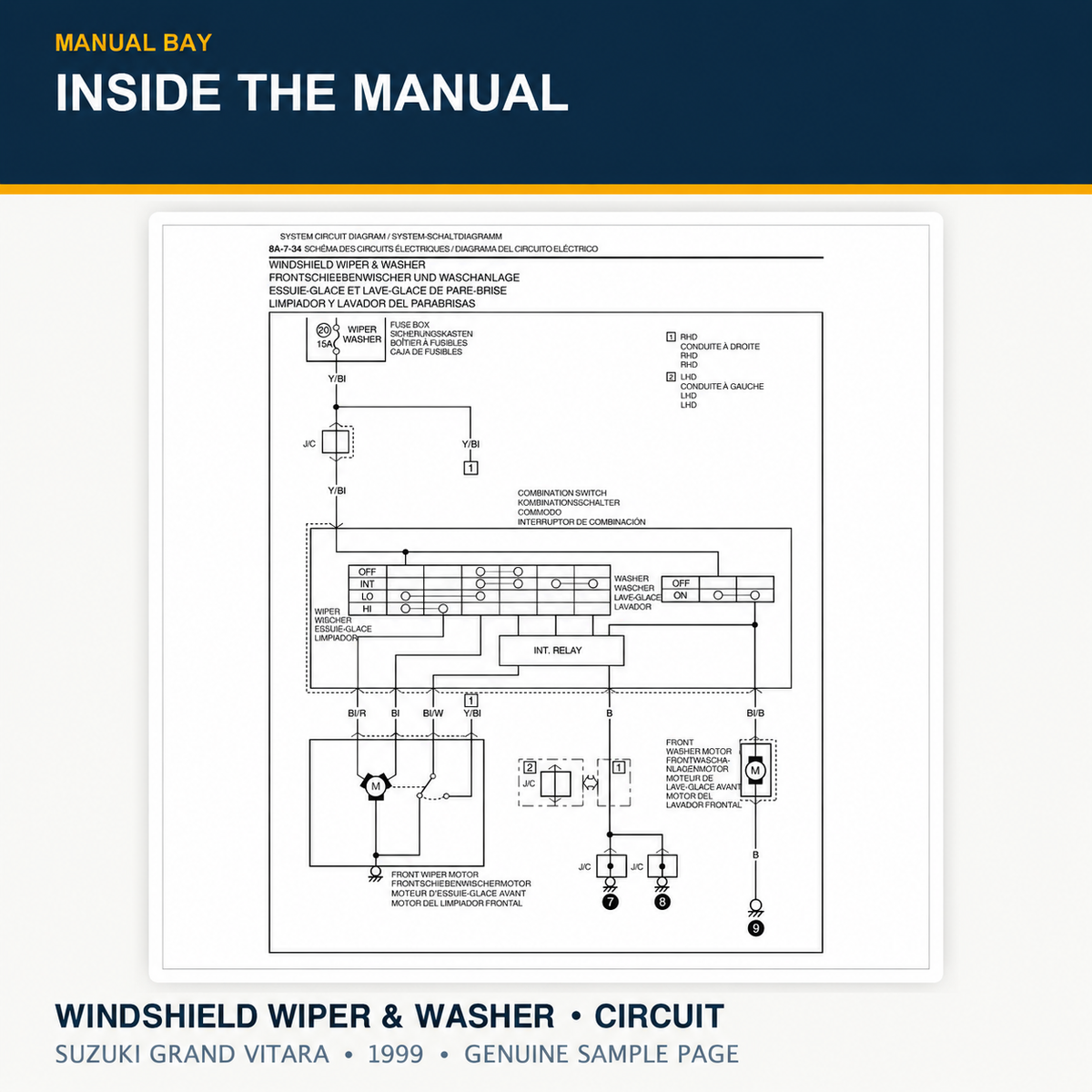 Genuine Suzuki Grand Vitara 1999 windshield wiper and washer wiring diagram sample page